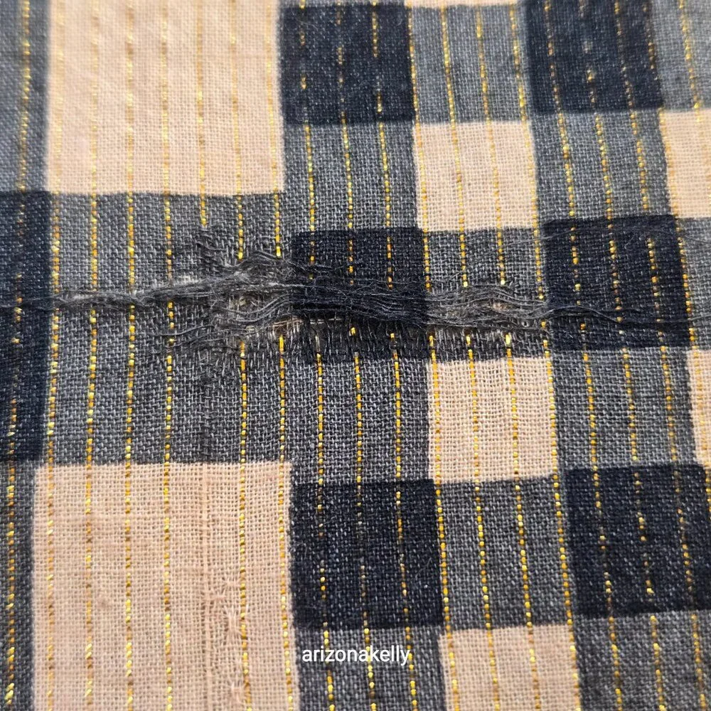 Nicholas K HUGE Distressed Cotton Scarf Black & Tan With Gold Thread